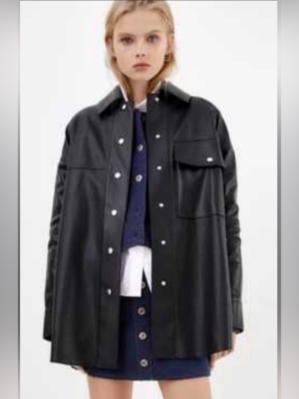 Zara Faux Leather Oversized Button Down Shacket  size XS